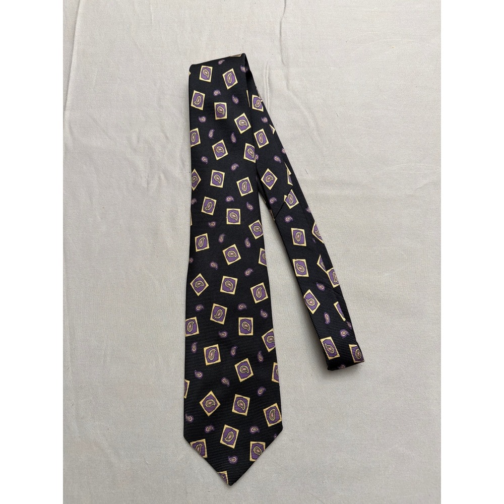 Polo Ralph Lauren Nordstrom Mens Silk Tie Black Purple Gold Paisley Geometric